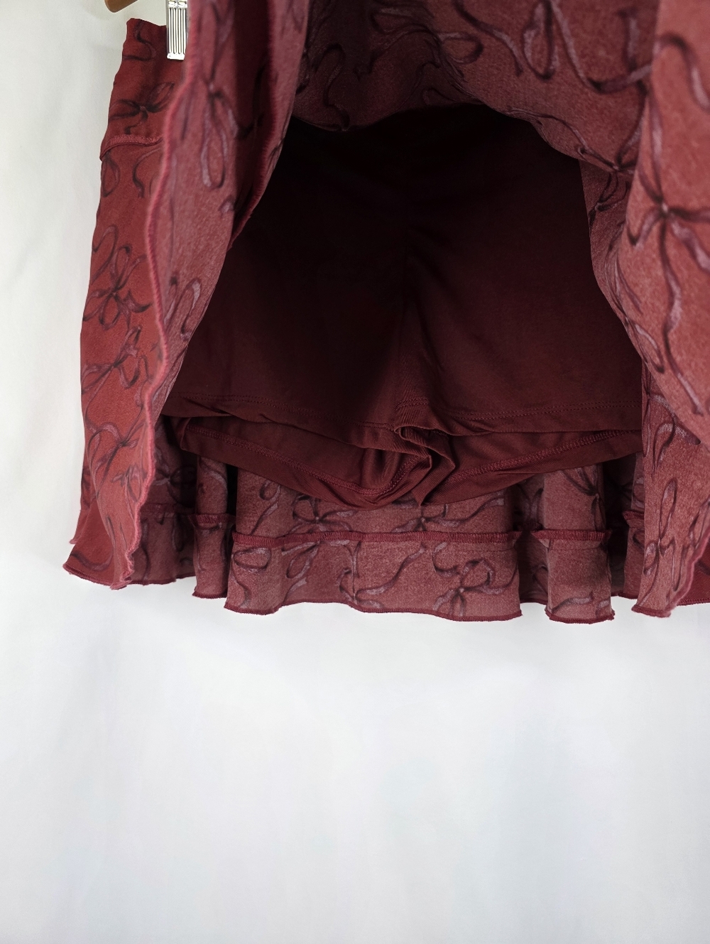 Aeropostale MEDMini Skirt Skort Burgundy Bow Print Coquette Dark Moody Preppy - Picture 9 of 16